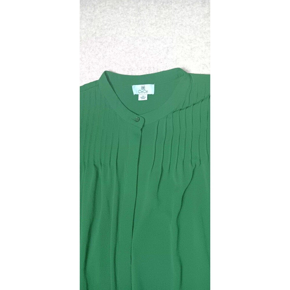 Cece Long Sleeve Pin Tuck Ruffled Blouse 3XL Alpine Green Pleated Peasant Button - Picture 3 of 12